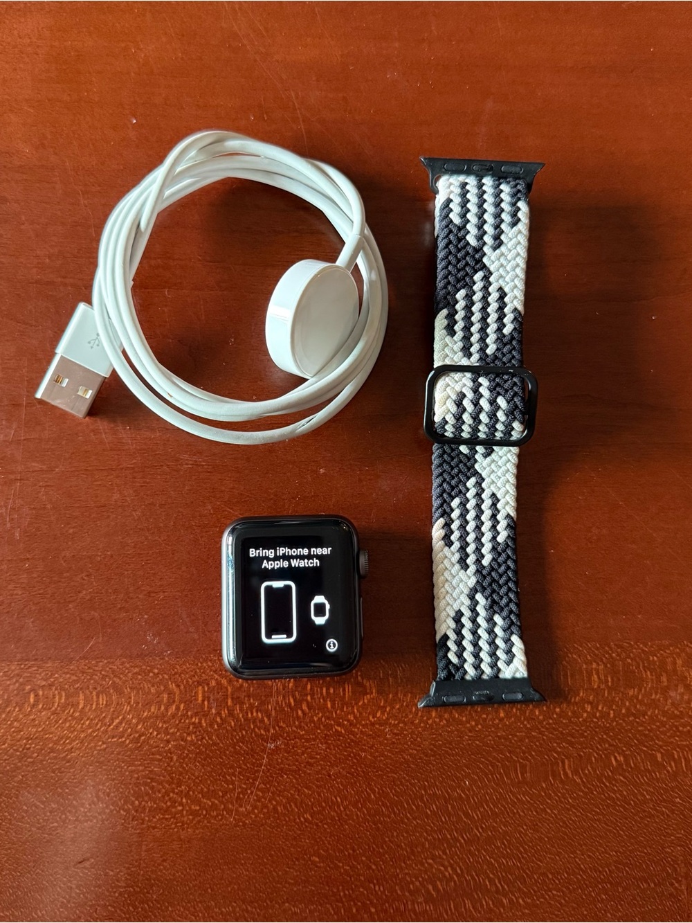 Apple Watch Series 3 38mm(Black) with Black & White Woven Band and Charger